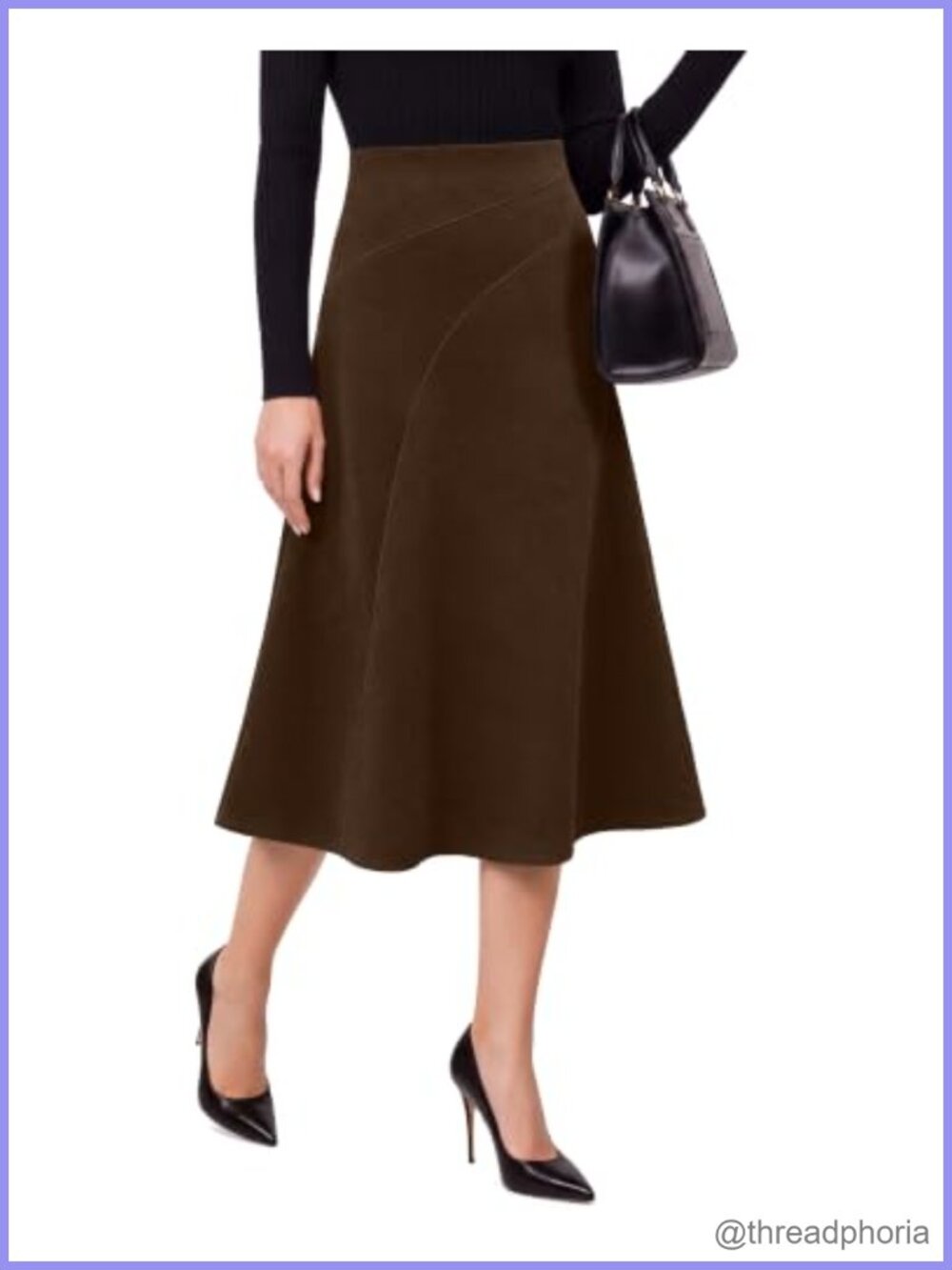 Women's High Waisted Faux Suede A Line Midi Skirt Stretchy Casual